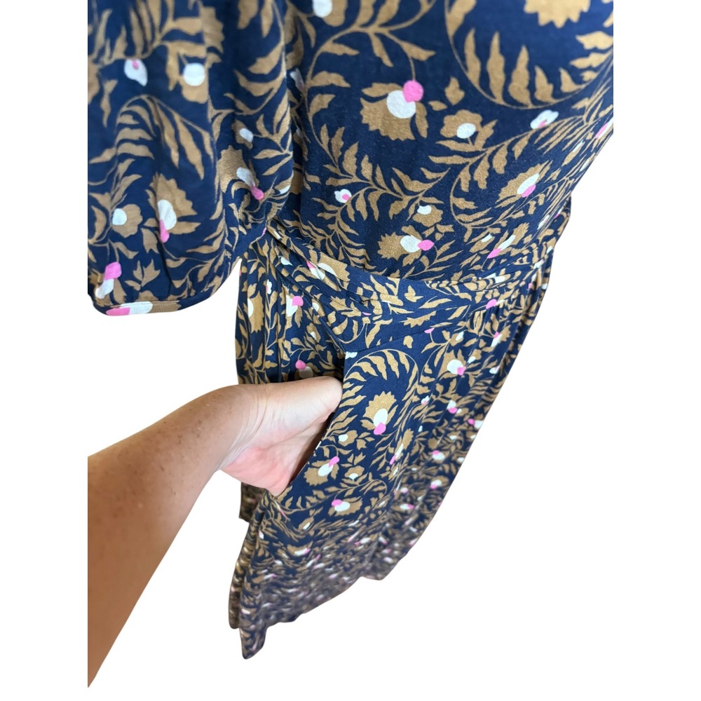 Boden Blue Flora Jersey Puff Sleeve Tie Waist Midi Dress Cottagecore Preppy 10 - Picture 6 of 13